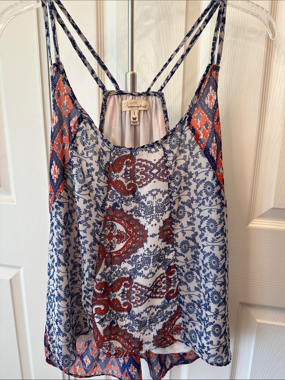 Lightweight Paisley Print Strappy Tank - Navy & Rust